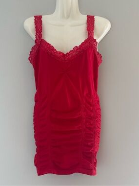 Kismet Red Lace Strap Ruched Tank Top
